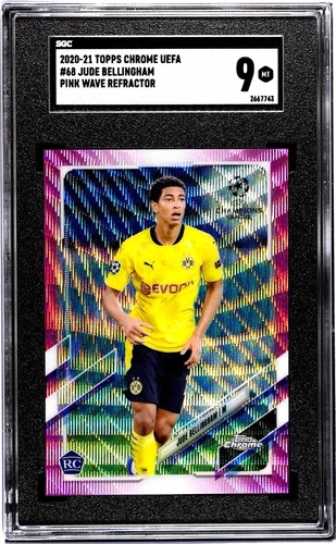 Jude Bellingham 2020-21 Topps Chrome UEFA #68 Pink Wave Refractor Rookie SGC 9