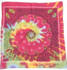 -TIE DYE PINK GOLD PAISLEY BORDER BANDANA SCARF 19" x 20" BIKER HEAD WRAP COTTON