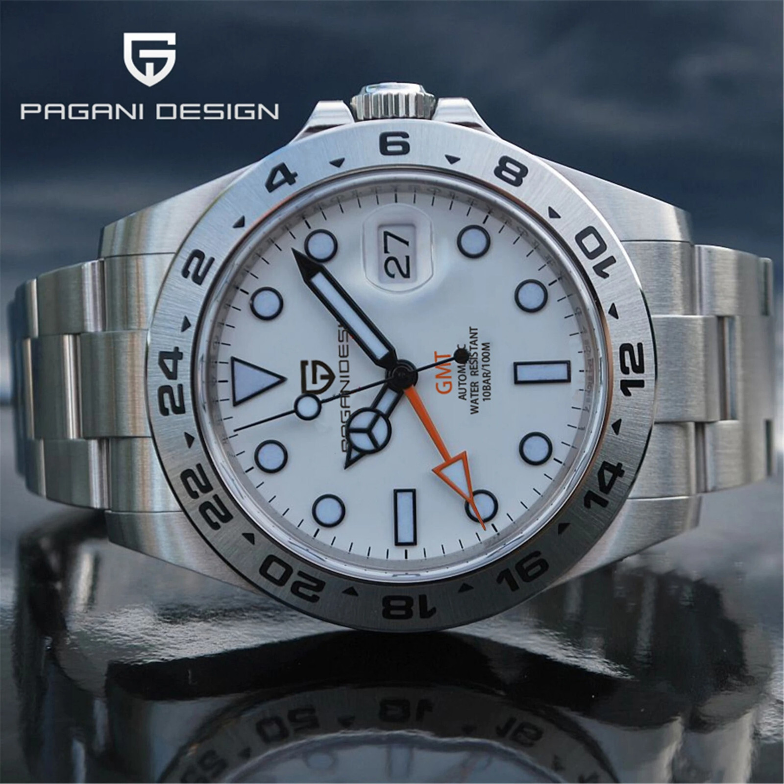 Montre GMT mécanique homme automatique avec verre saphir et bracelet acier