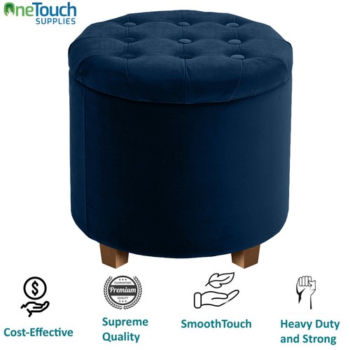 Ottoman Storage Round Velvet with Lids Pouffe Seat Stool Toy Storage Bench UK - Picture 4 of 17