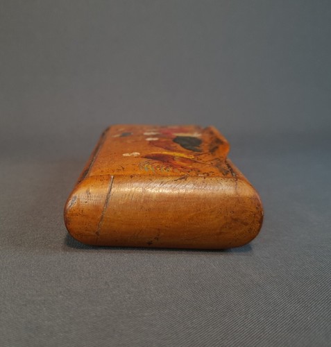 Georgian Wooden Snuff Box With Painted Cartoon "The Game Cock & The Dunghill" - Picture 5 of 12