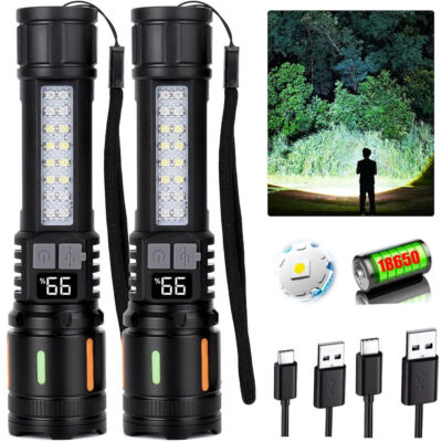 1/2 Stück Taschenlampe LED Aufladbar USB Super Hell Taktisches Fackel Lumen Akku