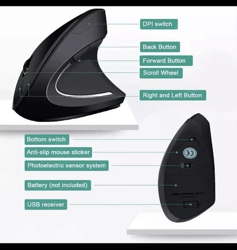 2.4G 1600DPI Ergonomic Vertical Mouse Wireless Optical Wrist Left Right USB Mic - Picture 2 of 7