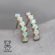 Minimalist Australian Solid Opal Curved Stud ...