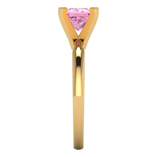 1Ct Princess Simulated Pink Diamond Solitaire Engagement Ring, 14K Yellow Gold - Picture 3 of 11