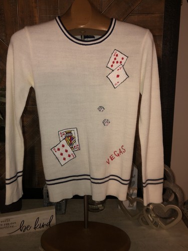 SUÉTER VINTAGE AÑOS 70 BORDADO VEGAS CARTAS TEMA JUEGO