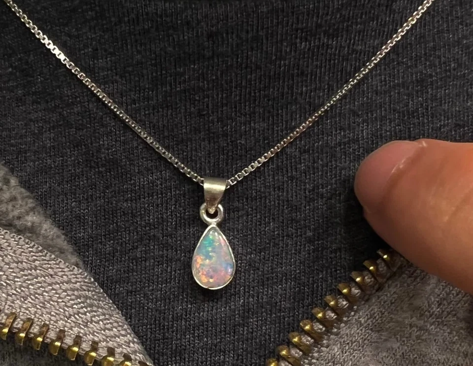 Collar colgante con bisel delicado cristal ópalo de fuego etíope AA para mujer mejor regalo Foto 3 de 4