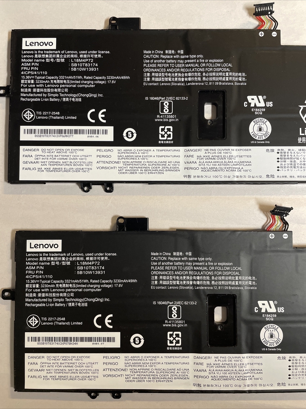 Lot 2 OEM Lenovo X1 Yoga Gen 5 5B10W13931 15.36V 51W ThinkPad Batteries