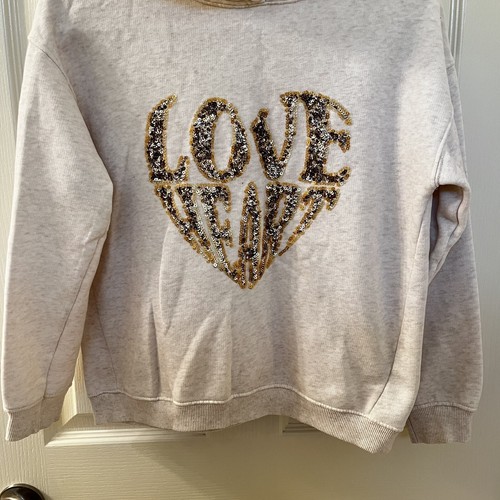 Zara Girls Sequin Love Heart Hooded Sweatshirt Hoodie Size 11-12 - Picture 4 of 11