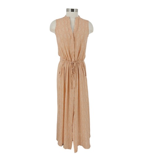 Vince Maxi Dress Silk Orange Geo Print Sleeveless Button Front Cinched Small