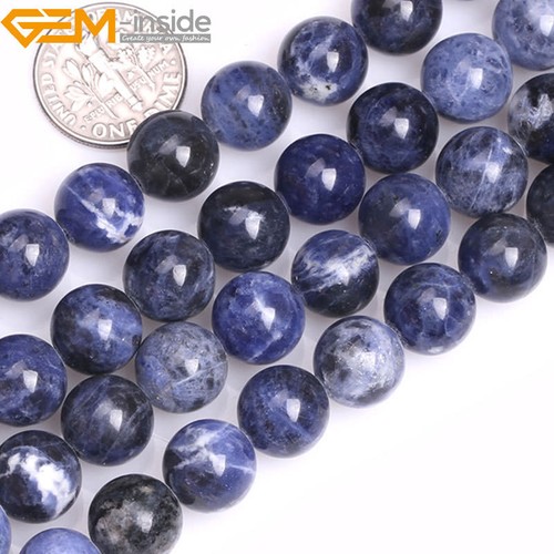 Cadena de cuentas redondas de sodalita azul de piedras preciosas naturales de 15" para hacer joyas de 15" - Imagen 7 de 62