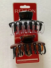 Revlon Double Teeth Hair clip Jaw Claw Strong Hold Black Brown Clear RV5644 Girl