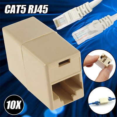 10X RJ45 CAT5 LAN Ethernet Splitter Adapter Extender Coupler Jointer Plug for PC