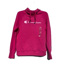 Champion Powerblend Women  s S Bright Pink Graphic Poly/Cotton Drawstring Hoodie