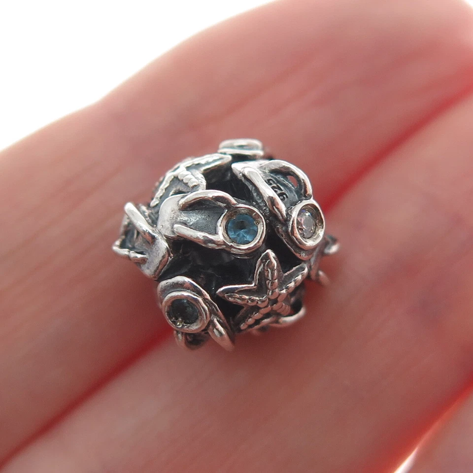 CHAMILIA 925 Sterling Silver White & Blue C Z Starfish Oxidized Bead Charm Foto 2 de 4