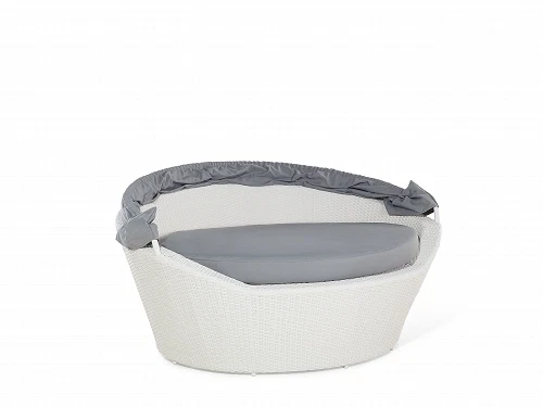 Designer Rattan Strandkorb Sonneninsel Strandmuschel Gartenliege weiss grau NEU - Bild 4 von 4