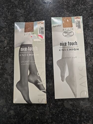 (2) Nude Nice Touch Knee High Comfort Cuff Size B Each 2 Packs Soxks Stockings
