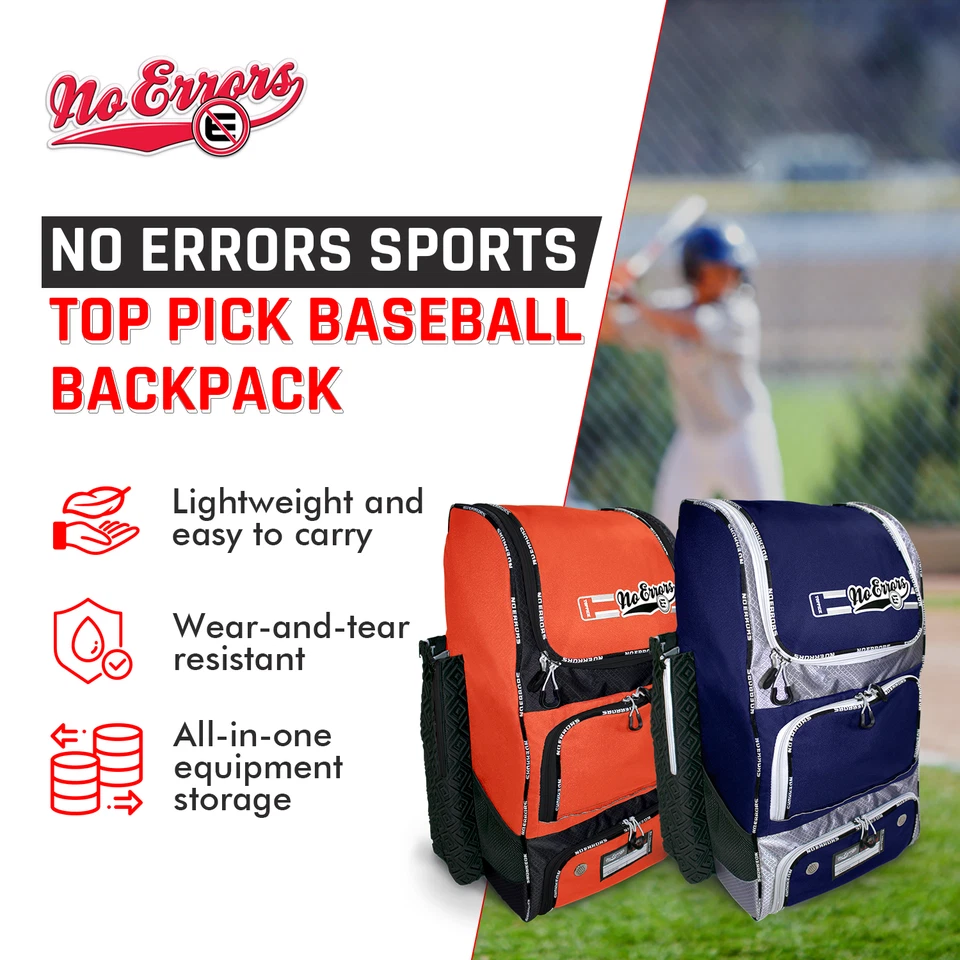 No Errors Top Pick Baseball & Softball Backpack Holds DualGloves, 4 Bats,Helmet - Image 2 of 4