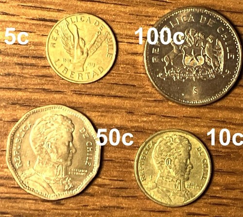 Coin Chile * Set of 4 * 100 pesos 1998; 50 p. 2001; 10 p. 1993; 5 p. 1986 year - Picture 2 of 2