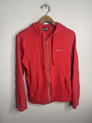 EA7 Emporio Armani Hoodie Womens Medium Red Full Zip Rhinestone Logo Eagle Track