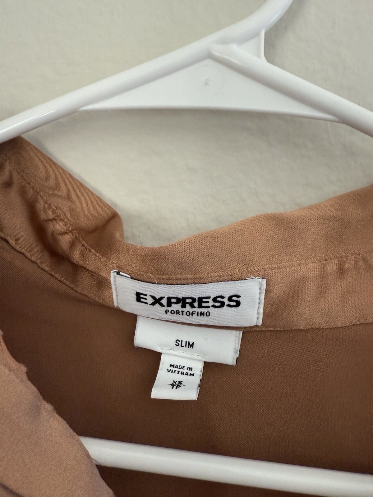 Express Solid Collared Button Long Sleeve Slim Br… - image 3