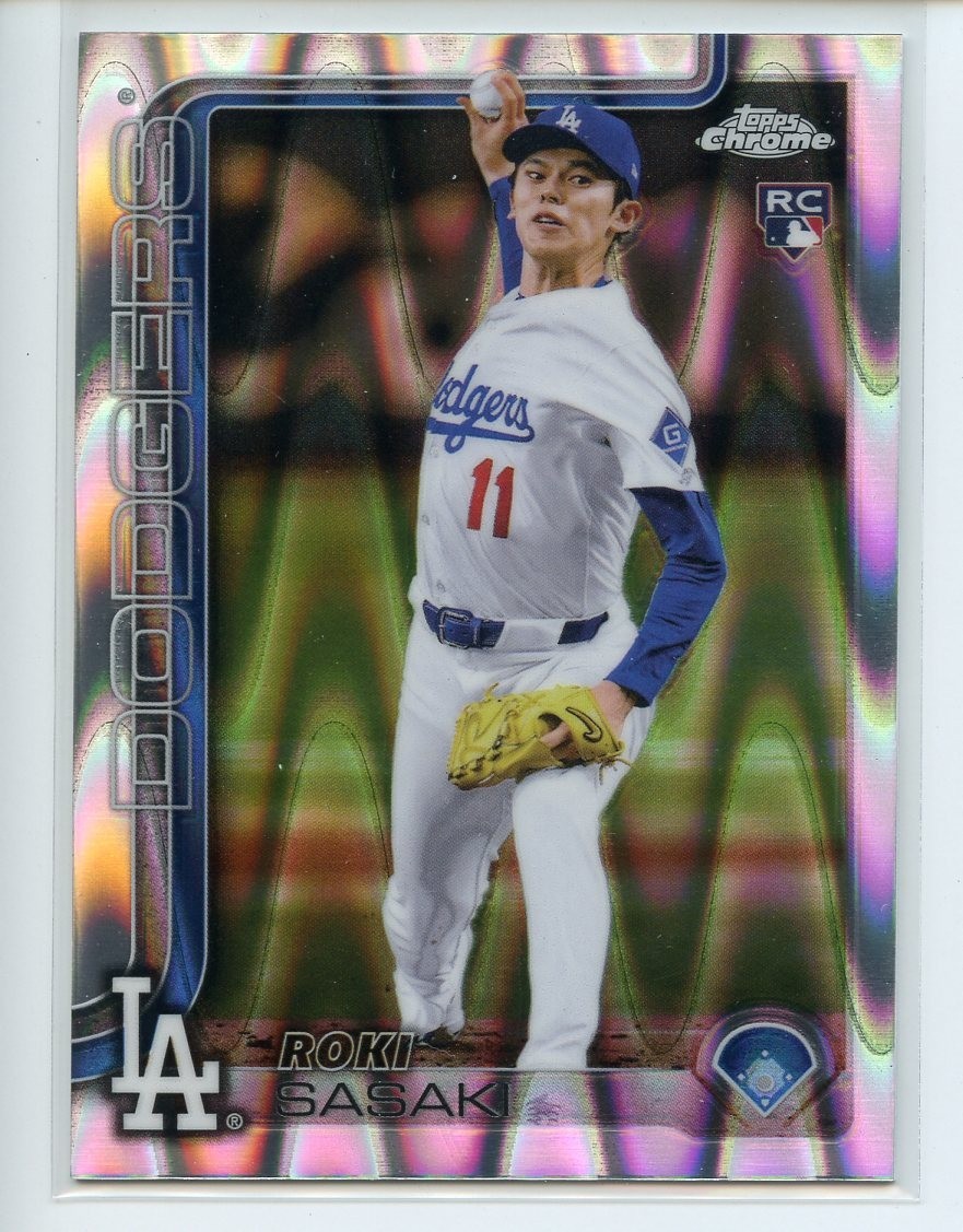 2025 Topps Chrome #217 Roki Sasaki Raywave Refractor Rookie Card RC Centered!