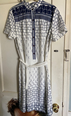 Vintage Button&Belt Shirt Dress Blue and White - Retro - Lorac Original
