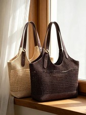 Women's Handwoven Straw Tote Bag Large Capacity Woven Beach Shoulder Handbag
