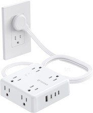 TROND Surge Protector Power Strip, 5ft Flat Plug Extension Cord, White  8 Outle