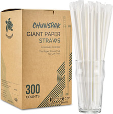  300 Pack Biodegradable 10 Inch Long Giant Paper Drinking Straws 8Mm Wide - Ind