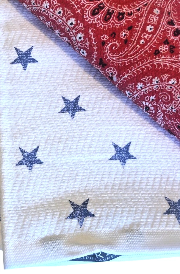 Juego de 3 toallas de cocina Ralph Lauren rojo cachemira bandana estrellas 100 % algodón Foto 2 de 4