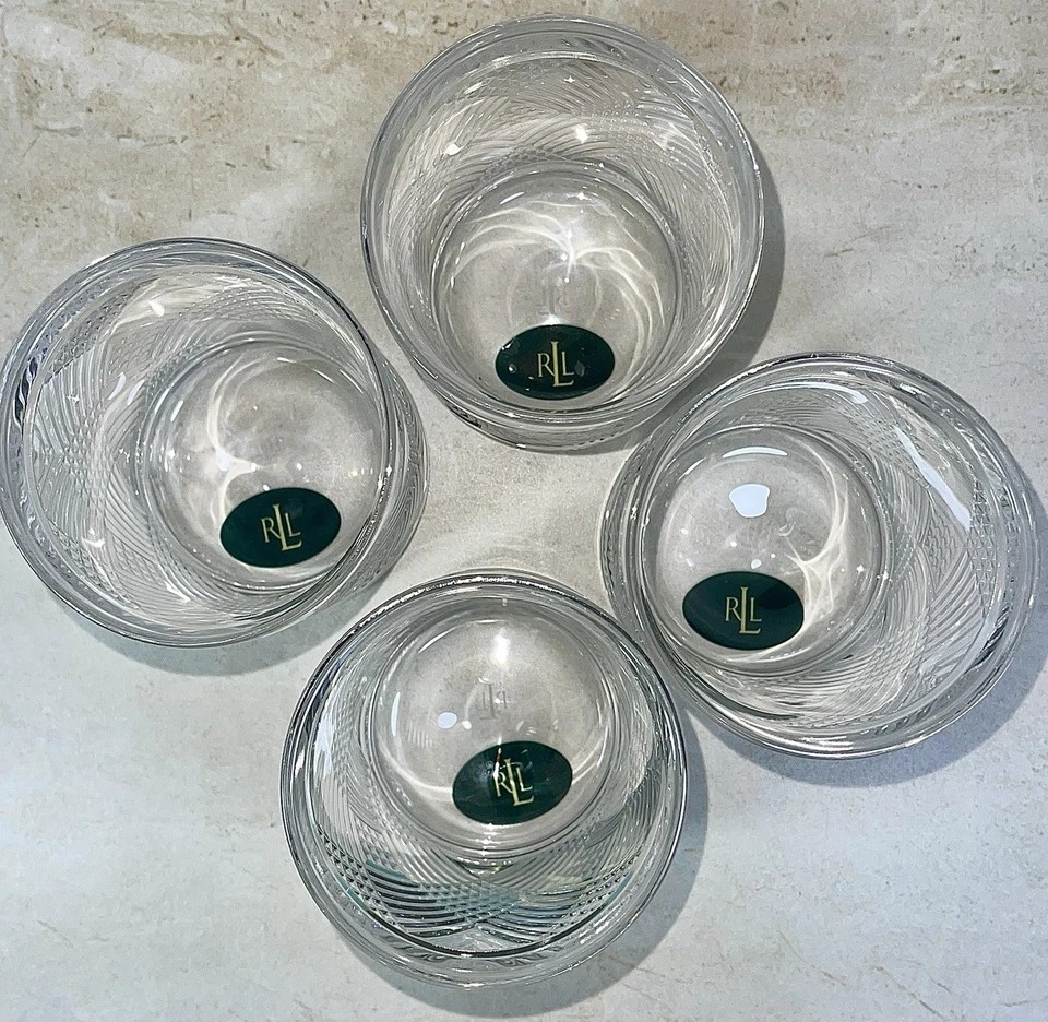 Ralph Lauren ARGYLE Cristal Doble Antiguo Juego de Vasos de Whisky (4) Bar Nuevo con Etiquetas Foto 3 de 4