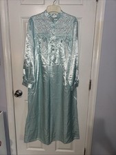 Vintage Nicole Satin Aquamarine Blue Nightgown Size Small