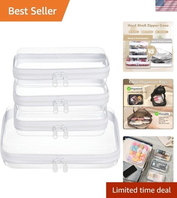Clear Hard Shell Zipper Case Set 4pcs   Travel Toiletry & Cosmetic Organizer