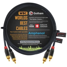 2.5 Foot RCA Cable Pair - Gotham GAC-4/1 (Black) Star-Quad Audio Interconnect...