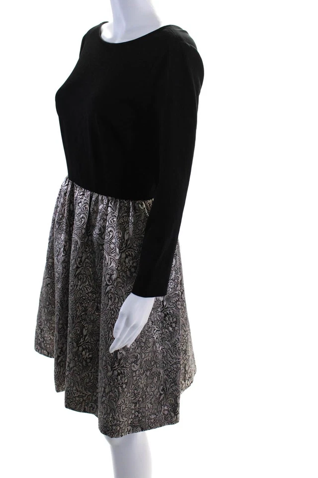 Mini Vestido ERIN Erin Fetherston Para Mujer Mangas 3/4 Ajuste Acampanado Negro Dorado Talla 6 Foto 2 de 4