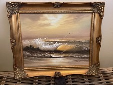 Oil On Board Painting In Ornate Gilt Wooden Frame 12" x 10"