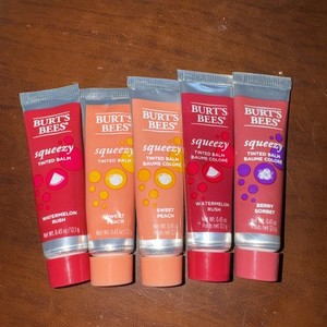 LOT Burts Bees Squeezy Tinted Lip Balm, Mandarin, Berry Sorbet & Peach 0.43 Oz 