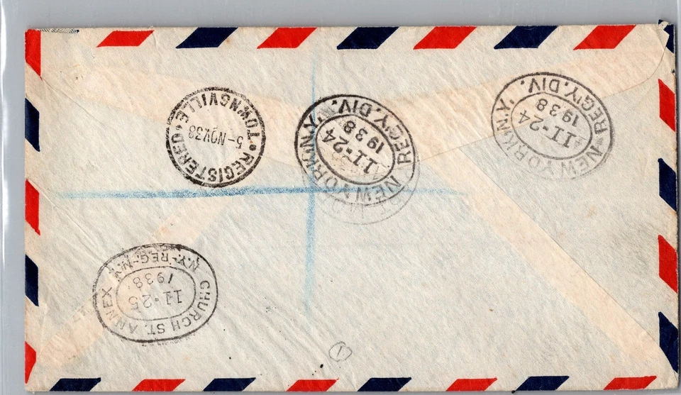 1938 Port Moresby Papua New Guinea Registered Airmail Cover to New York NY USA - Image 2 of 2