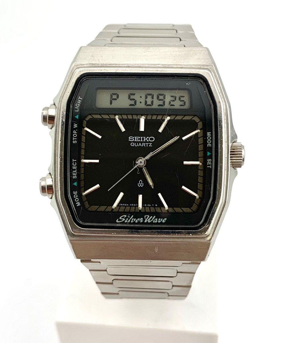 SEIKO SILVER WAVE H557-513A men Ana-Digi Quartz Black Dial Watch