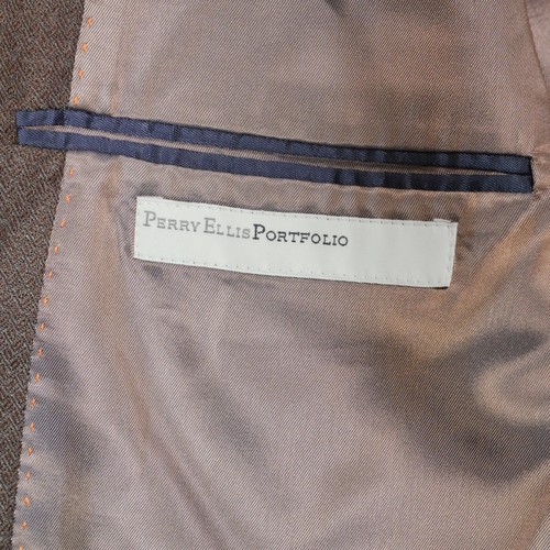 Perry Ellis Men's 42R Blazer Brown Herringbone Silk Wool Suit Jacket Sport Coat - Picture 4 of 9