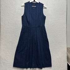 J.Crew Eyelet Shirtdress Women's Size 8 Deep Navy Blue Sleeveless Round Neck