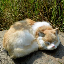 Realistic Orange Bicolor Sleeping Cat Figurine - Furry Kitten Statue, Lifelike K