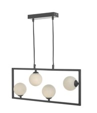 Boxed Dar Lighting Ensio 4 Light Pendant Matt Black and Opal Glass