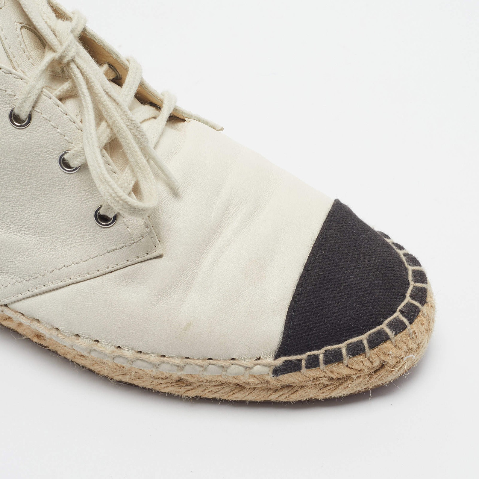 Chanel CC Size 36 CreamBlack Canvas and Leather Cap Toe High Top Espadrille image 7