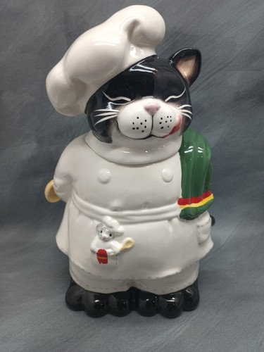 Vintage Ceramic Black Cat Chef W/ Mouse & Spoon Cookie Jar: - Picture 2 of 14