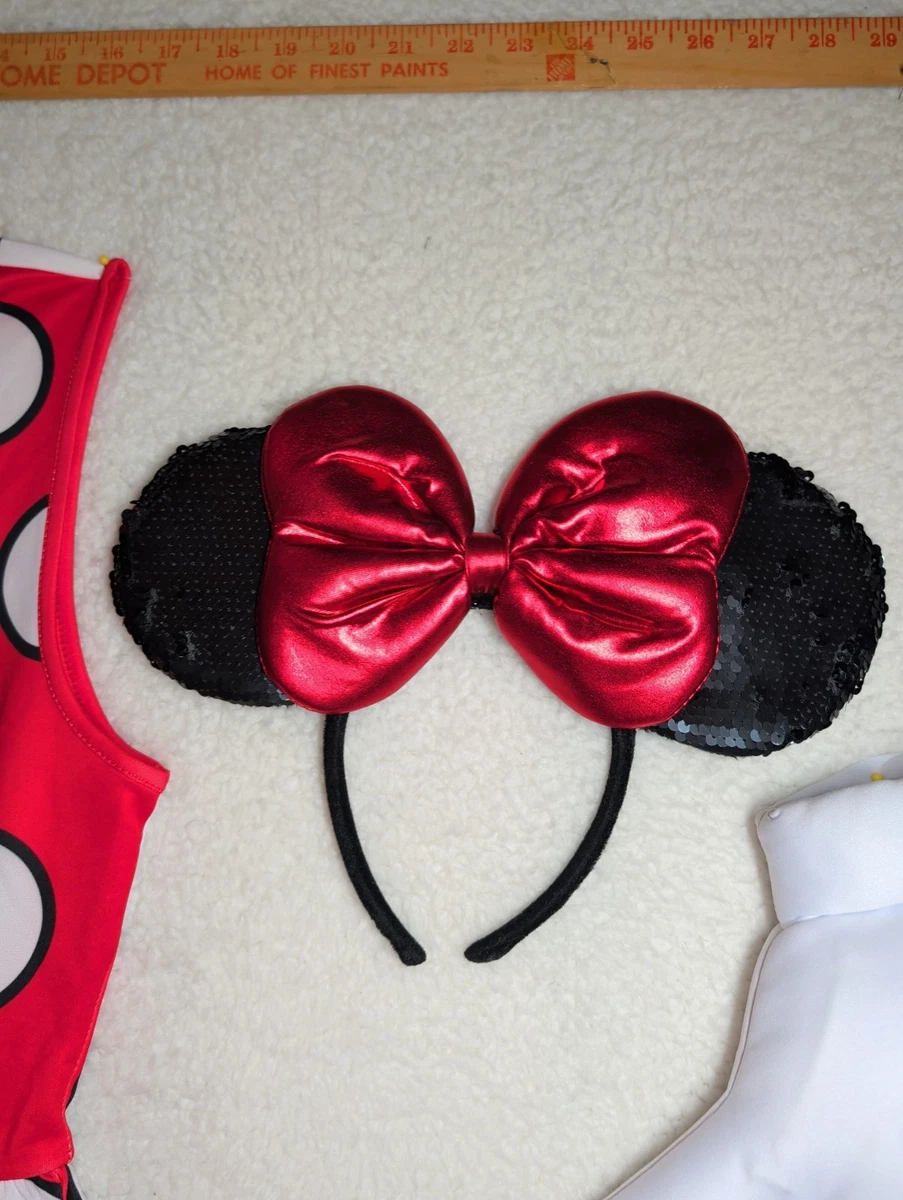 Disney Licensed Minnie Mouse Dress, Ears, Hands Costume Sz: M