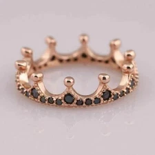 1.1Ct Lab-Created Black Diamond Crown Eternity Wedding Band 14K Rose Gold Finish