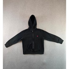 Polo Ralph Lauren Hoodie Kids M 10-12 Black Red Pony Zip Up Fleece Sweatshirt