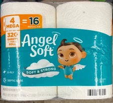 Angel Soft Toilet Paper, 4 Mega Rolls = 16 80 sheet (Pack of 4), White 